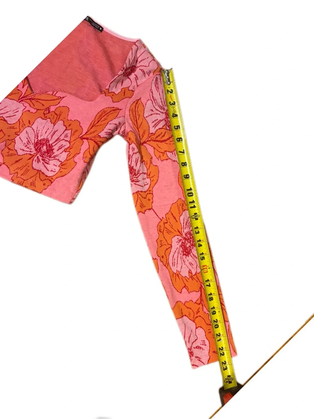 Zara Pink & Orange Floral Jacquard Knit Crop Top